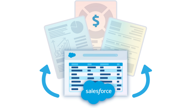 three papers behind Salesforce logo