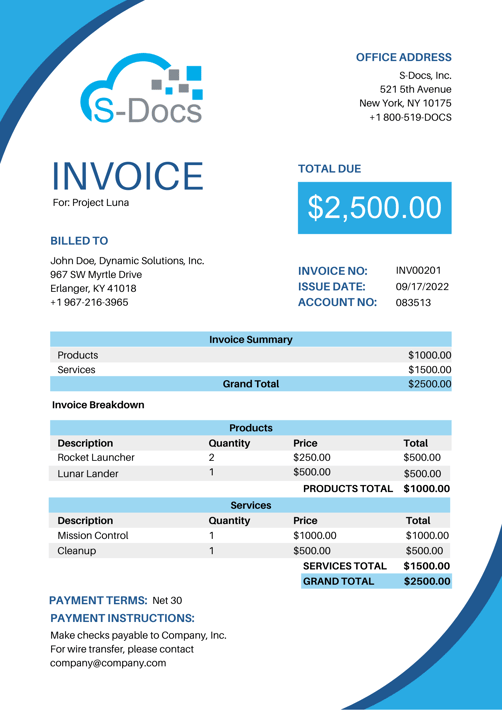 S-Docs invoice payment