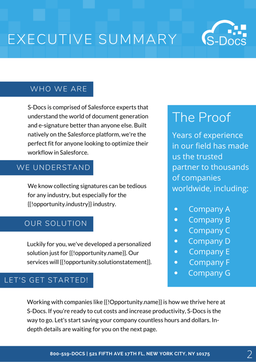 Executive summary in Sdocs document
