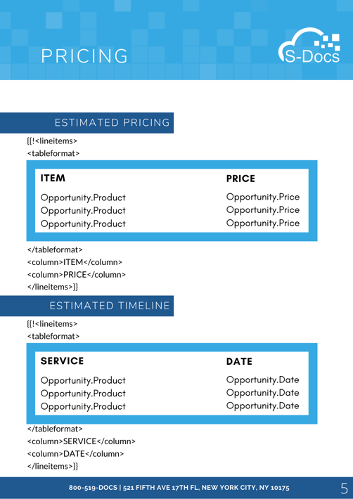 Pricing page of Sdocs document