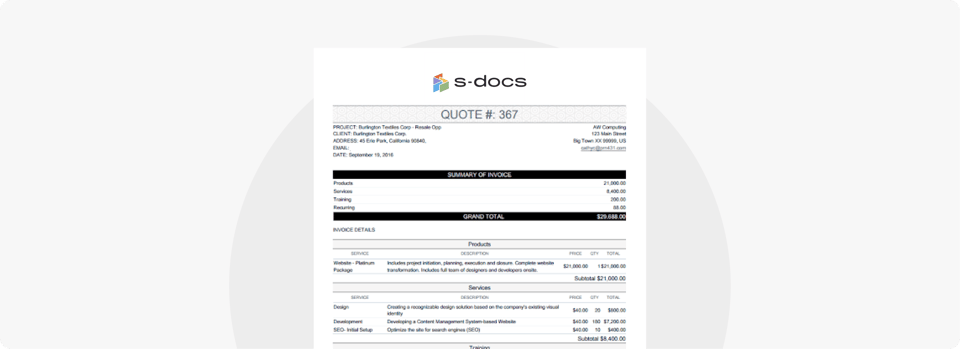 Sdocs quote example with sdocs logo
