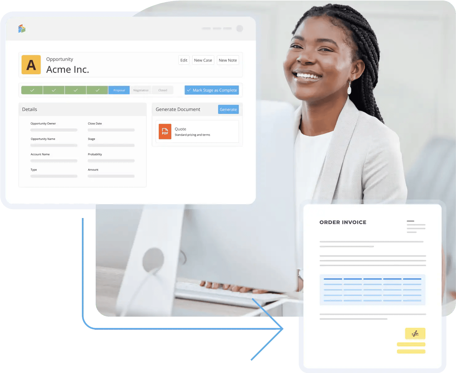 Woman smiling using S-Docs platform