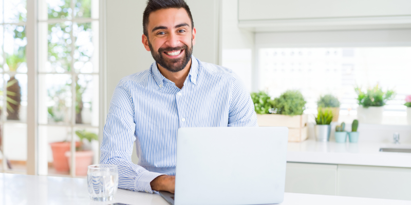 man being productive at work from home